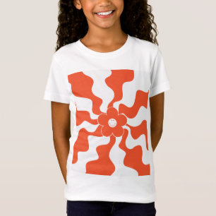 ハッピーレトロデイジーインオレンジ&ホワイト Tシャツ