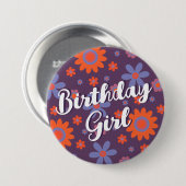 ハッピーレトロフラワーズ70sデイジーかわいい誕生日ガール 缶バッジ (正面&裏面)