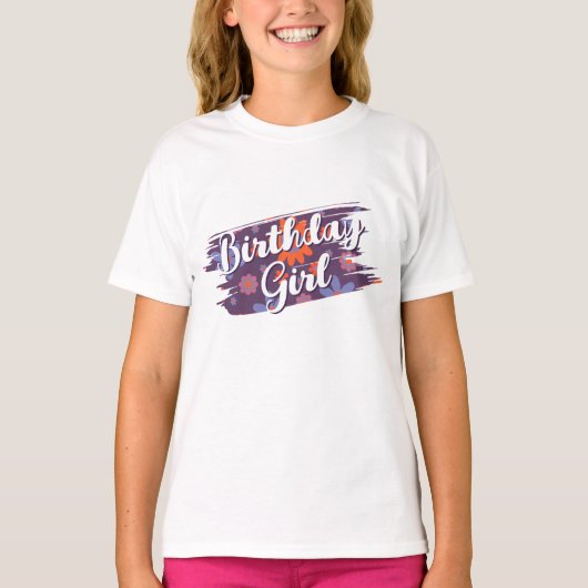 ハッピーレトロフラワーズ70sデイジーかわいい誕生日ガール tシャツ (正面)