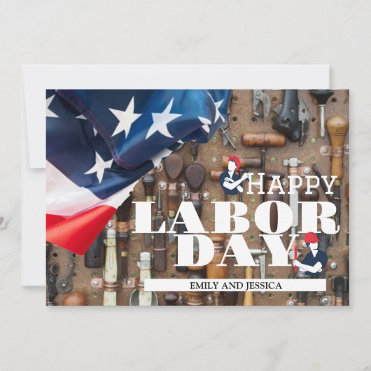 ハッピーレーバーデー愛国的USA国旗のホリデーカード サンキューカード (正面)