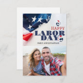 ハッピーレーバーデー愛国的USA国旗のホリデーカード サンキューカード (正面/裏面)