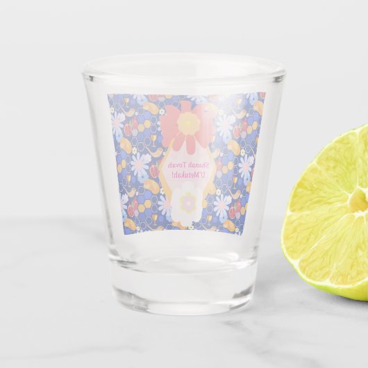 ハッピーロシュハシャナユダヤ正月の花柄 ショットグラス (裏面)