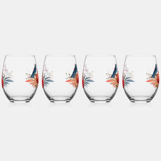 ハッピーロシュハシャナユダヤ正月の花柄 ステムなしワイングラス (左)