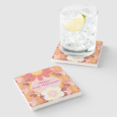 ハッピーロシュハシャナユダヤ正月の花柄 ストーンコースター (横)