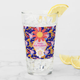 ハッピーロシュハシャナユダヤ正月の花柄 タンブラーグラス