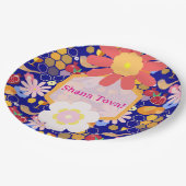 ハッピーロシュハシャナユダヤ正月の花柄 ペーパープレート (アングル)