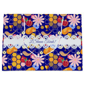 ハッピーロシュハシャナユダヤ正月の花柄 ラージペーパーバッグ (正面)