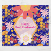 ハッピーロシュハシャナユダヤ正月の花柄 リキュールボトルラベル (シングルラベル)