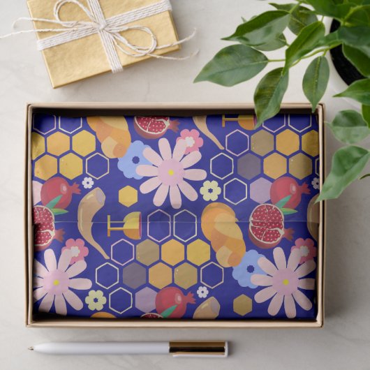 ハッピーロシュハシャナユダヤ正月の花柄 薄葉紙 (ギフト)