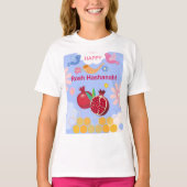 ハッピーロシュハシャナユダヤ正月の花柄 Tシャツ (正面)