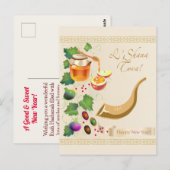 ハッピーロシュハシャナ ユダヤの新年 ハニー＆アップル ポストカード (正面/裏面)