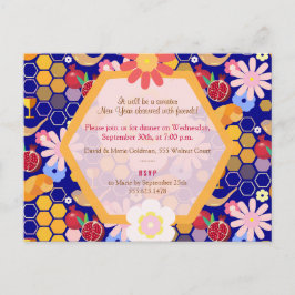 ハッピーロシュハシャナ ユダヤの新年 フローラルパターン ポストカード