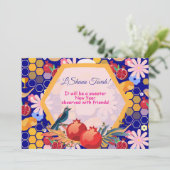 ハッピーロシュハシャナ ユダヤ教新年 フラワーパターン 招待状 (スタンド正面)