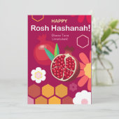 ハッピーロシュ・ハシャナ ユダヤ教新年 フローラルパターン シーズンカード (スタンド正面)