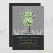 ハッピーロボット&春子供の誕生日パーティー招待状 招待状 (正面/裏面)