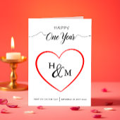 ハッピーワンイヤーエレガントモノグラムハート記念日 カード