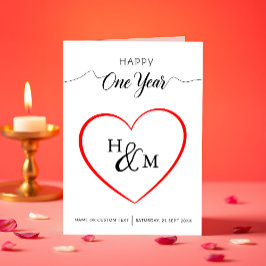 ハッピーワンイヤーエレガントモノグラムハート記念日 カード