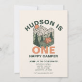 ハッピーワンキャンパーのファーストバースデーパーティー招待状 招待状 (正面)