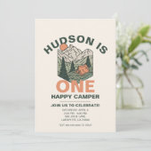 ハッピーワンキャンパーのファーストバースデーパーティー招待状 招待状 (スタンド正面)