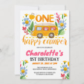 ハッピーワンキャンパーの花の1歳の誕生日パーティー 招待状 (正面)