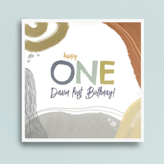 ハッピーワンファースト誕生日ボーイペーパーナプキン スタンダードランチョンナプキン