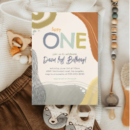 ハッピーワンファースト誕生日ボーイ招待状 招待状
