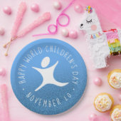 ハッピーワールドチルドレンズデイブルーグリッター ペーパープレート (パーティー)