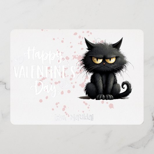 ハッピーヴァレンティおもしろいンズデイブラックキャット 箔シーズンカード (正面)