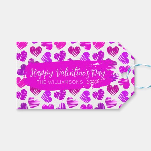 ハッピーヴァレンティネスモダンデイレッドピンクハート名 ギフトタグ (正面(横))