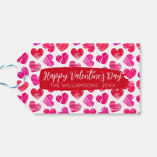 ハッピーヴァレンティネスモダンデイレッドピンクハート名 ギフトタグ (裏面横)