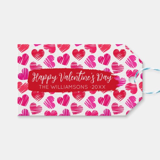 ハッピーヴァレンティネスモダンデイレッドピンクハート名 ギフトタグ (正面(横))