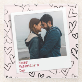 ハッピーヴァレンティネスモダンデースタイリッシュロマンチック写真 ガラスコースター