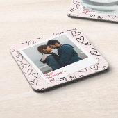 ハッピーヴァレンティネスモダンデースタイリッシュロマンチック写真 コースター (左側)