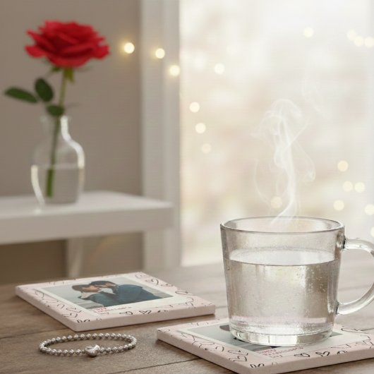 ハッピーヴァレンティネスモダンデースタイリッシュロマンチック写真 ストーンコースター