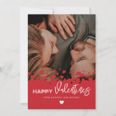 ハッピーヴァレンティネス写真赤いハートカップル家族 シーズンカード (正面)