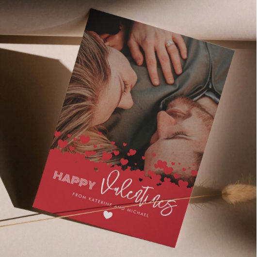 ハッピーヴァレンティネス写真赤いハートカップル家族 シーズンカード