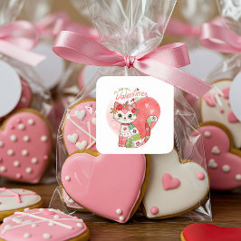 ハッピーヴァレンティネス猫 スクエアシール