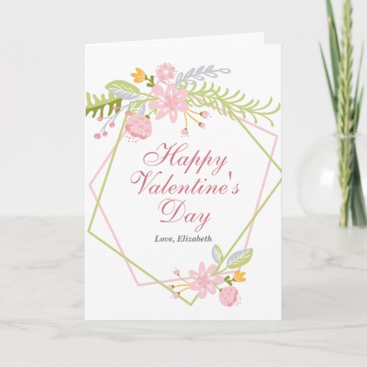 ハッピーヴァレンティーンズデイかわいらしピンクフローラカスタム カード (正面)