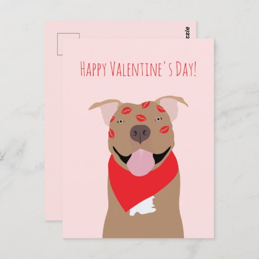 ハッピーヴァレンティーンズデイアメリカンブルドッグキスマーク ポストカード (正面/裏面)