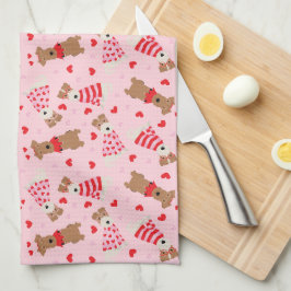 ハッピーヴァレンティーンズデイウェルシュワイヤキツネテリアドッグス キッチンタオル