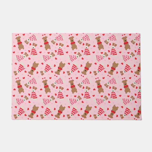 ハッピーヴァレンティーンズデイウェルシュワイヤキツネテリアドッグス ドアマット (正面)