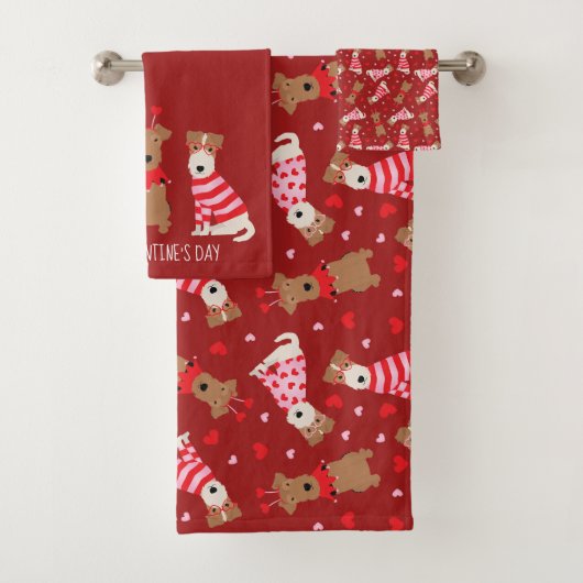 ハッピーヴァレンティーンズデイウェルシュワイヤキツネテリアドッグス バスタオルセット (インサイチュ)