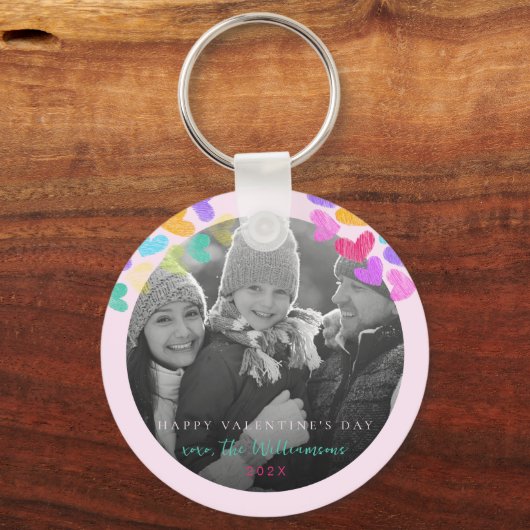 ハッピーヴァレンティーンズデイキュートパステルハート写真 キーホルダー (正面)