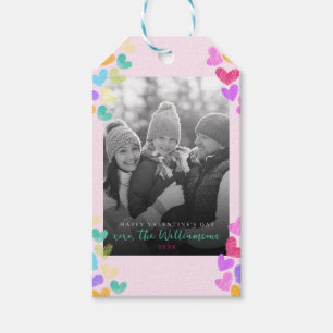 ハッピーヴァレンティーンズデイキュートパステルハート写真 ギフトタグ