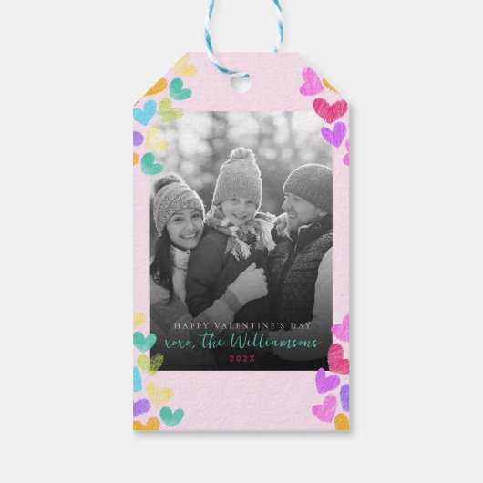 ハッピーヴァレンティーンズデイキュートパステルハート写真 ギフトタグ (裏面)