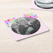 ハッピーヴァレンティーンズデイキュートパステルハート写真 スクエアペーパーコースター (アングル)