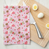 ハッピーヴァレンティーンズデイゴールデンレトリエバードッグス キッチンタオル (四つ折り)