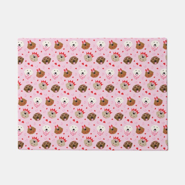 ハッピーヴァレンティーンズデイゴールデンレトリエバードッグス ドアマット (正面)