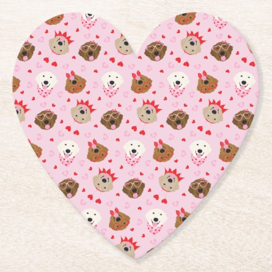 ハッピーヴァレンティーンズデイゴールデンレトリエバードッグス ペーパーコースター (正面)