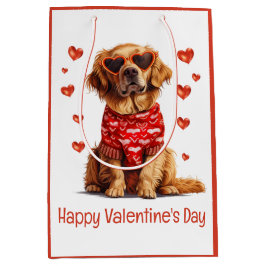 ハッピーヴァレンティーンズデイゴールデンレトリエバードッグ ミディアムペーパーバッグ